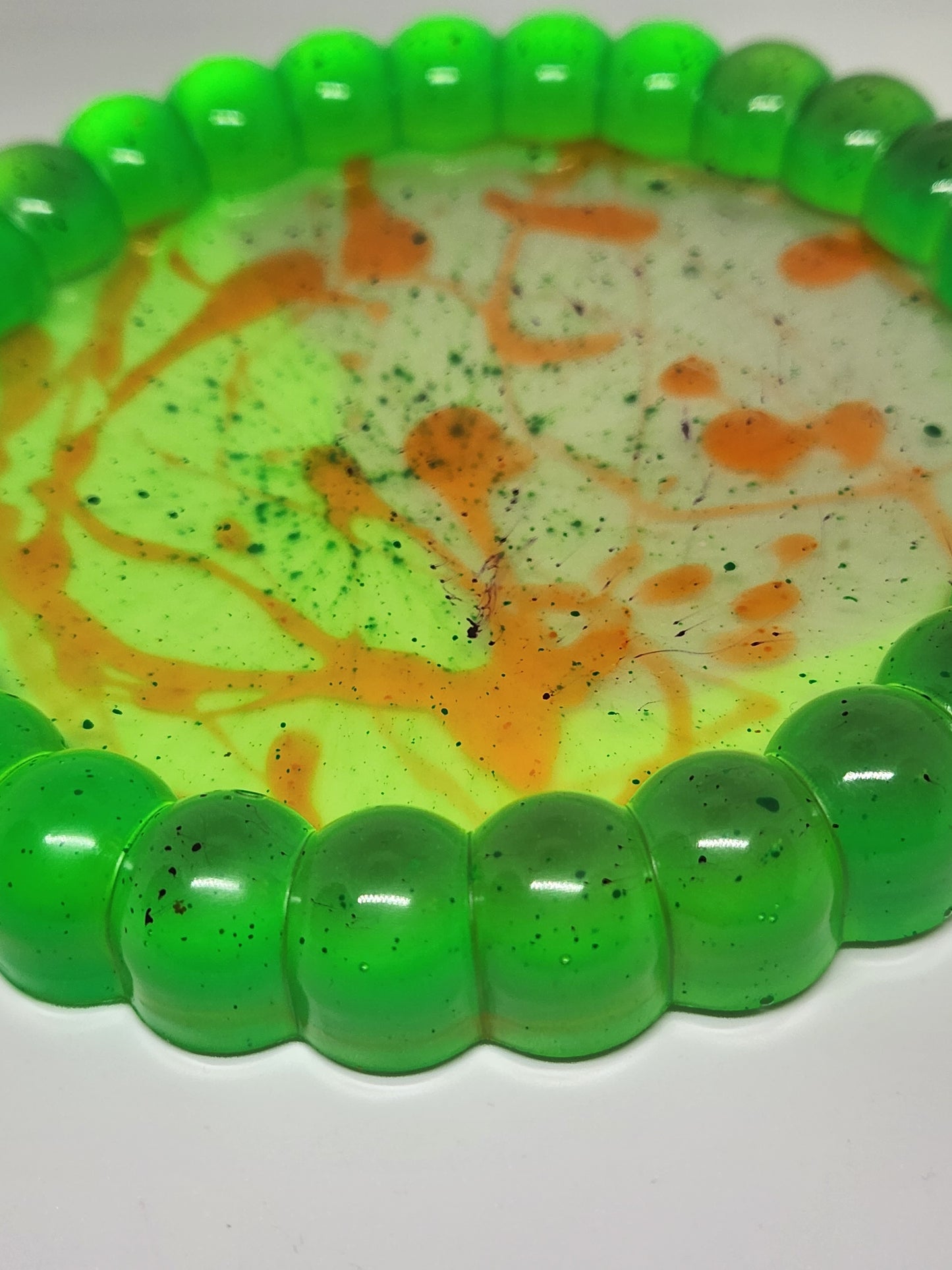 Coaster or Trinket Tray-Green w/ Orange Goo Bubble