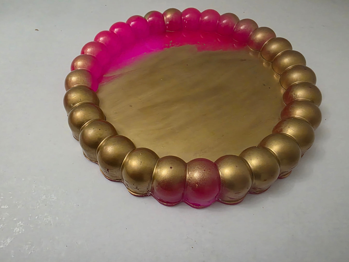 Coaster or Trinket Tray-Pink and Gold Bubble
