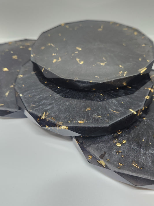 Rhombus-shaped Black with Gold Flakes Coaster