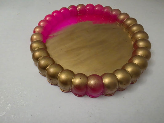 Coaster or Trinket Tray-Pink and Gold Bubble