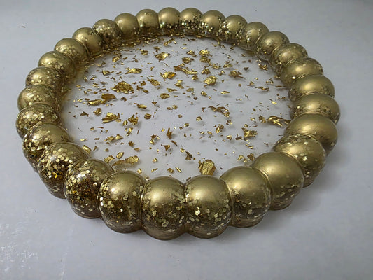 Coaster or Trinket Tray-Clear w/ Gold Flakes/Sprinkles Bubble