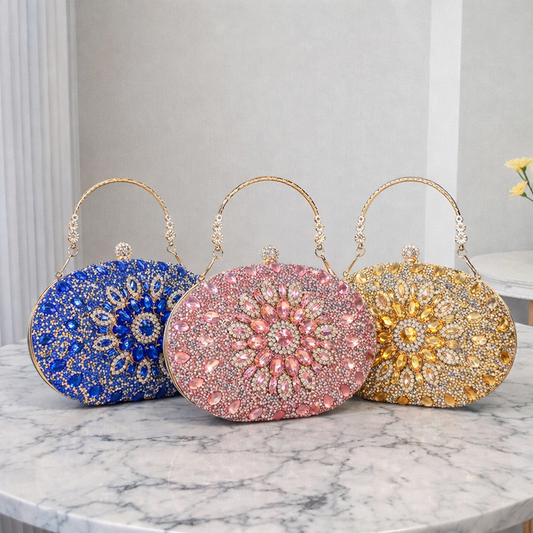 Rhinestone Oval Clutch Handbag